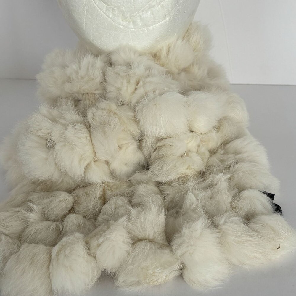 Cejon Rabbit Fur Scarf Winter White Soft Luxurious Accessory Pom Pom 54 x 5 inch - Picture 6 of 8